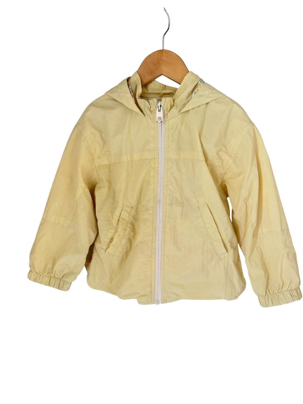 Zara Pale Yellow Hooded Kids Thin windbreaker
